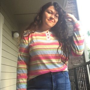 Long sleeve striped pastel rainbow top by DuckHead Plus Size